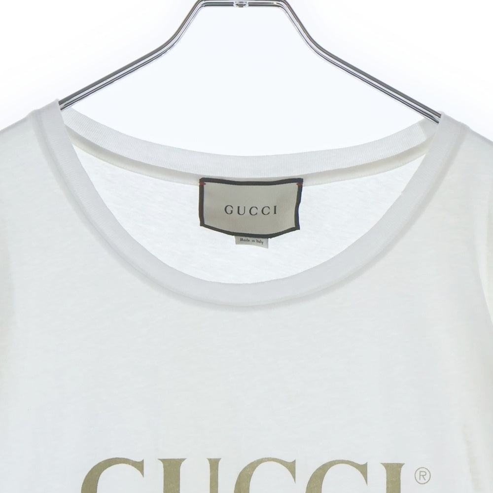 GUCCI(グッチ) ロゴ ウォッシュド オーバーサイズ クルーネック半袖Tシャツ カットソー ホワイト 440103 X3F05