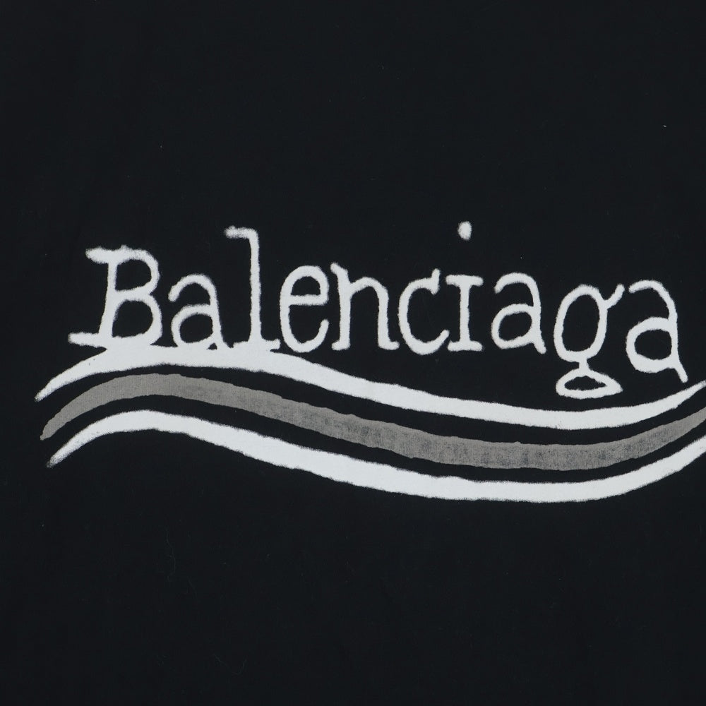BALENCIAGA(バレンシアガ) 23AW HAND DRAWN POLITICAL CAMPAIGN ハンドドローン ポリティカル キャンペーン 両面プリント ロゴ オーバーサイズ 半袖Tシャツ ブラック 641655 TNVE7