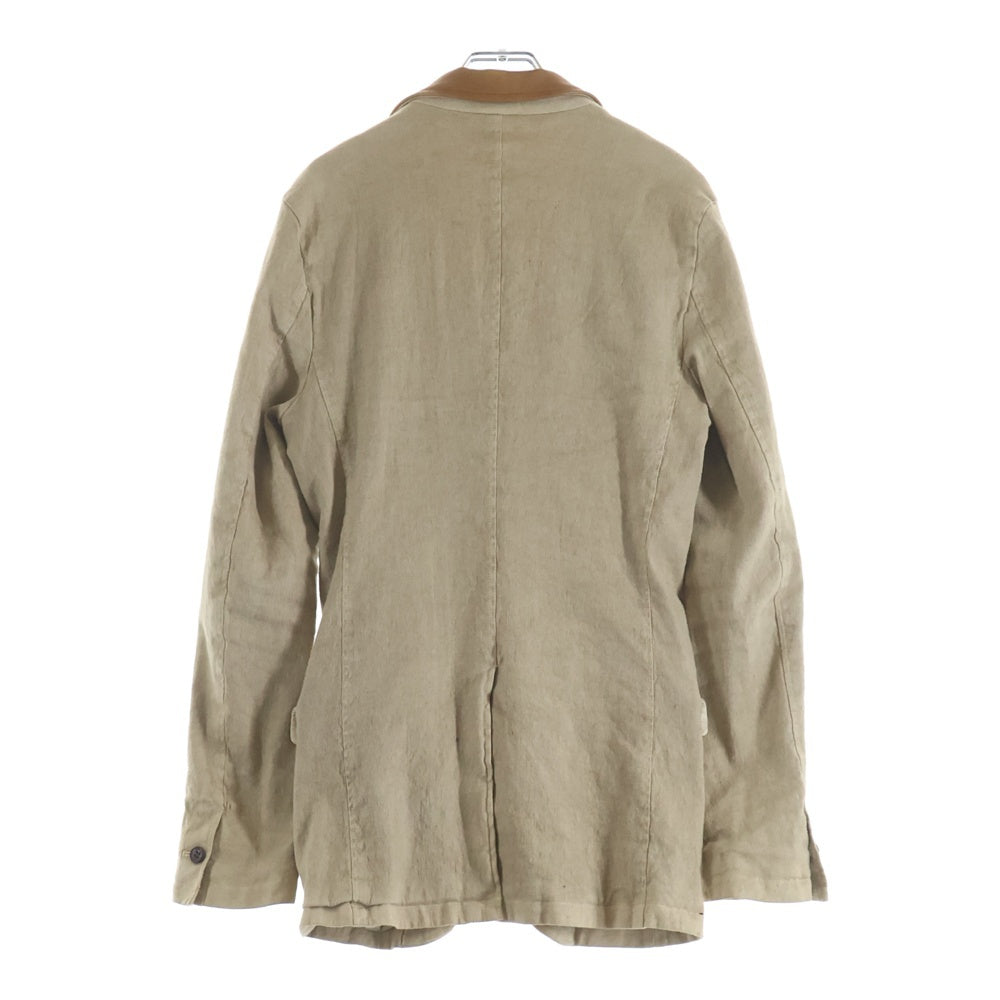 ISAMU KATAYAMA BACKLASH(イサムカタヤマバックラッシュ) 15SS コットンリネン製品染め カーフレザーカラー 1ボタン センターベント シングルジャケット ベージュ 1504-04