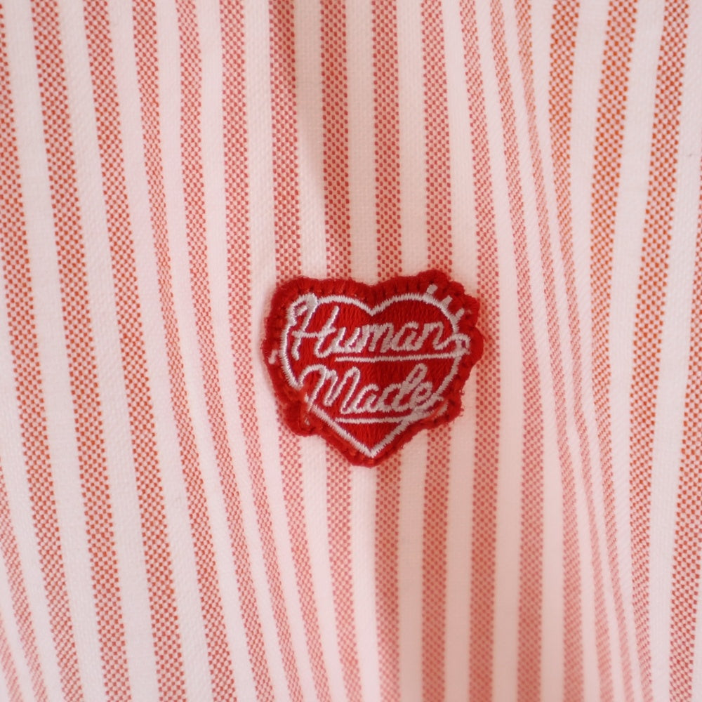 HUMAN MADE(ヒューマンメイド) ロゴワッペン ストライプ ボタンダウンカラー ロングスリーブ ボタンアップシャツ レッド HM28SH007