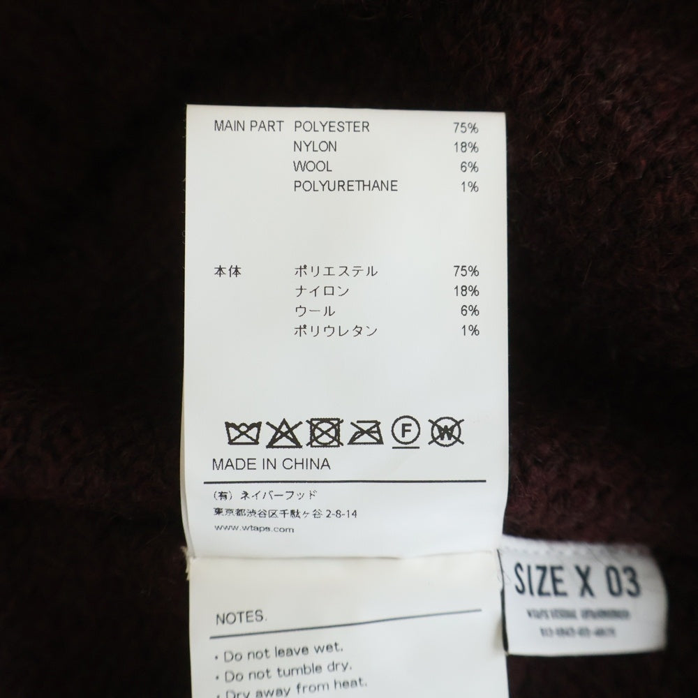 WTAPS(ダブルタップス) 25AW CREW NECK BVO / SWEATER / WOPL ウール混 クルーネックニットセーター バーガンディ 252MADT-KNM02
