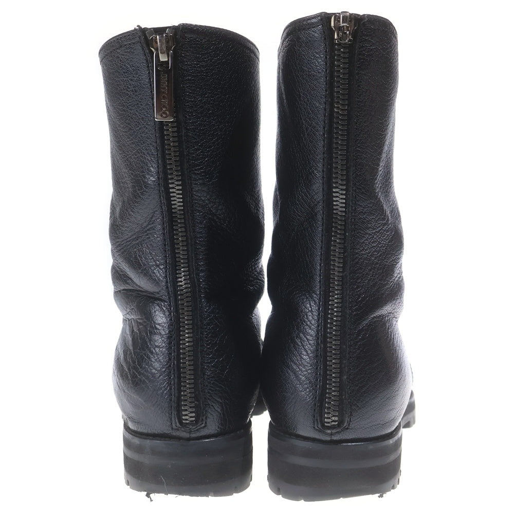 JIMMY CHOO(ジミーチュウ) HATCHER クリスタルビジュー バックジップ レザー ハイカットブーツ ブラック
