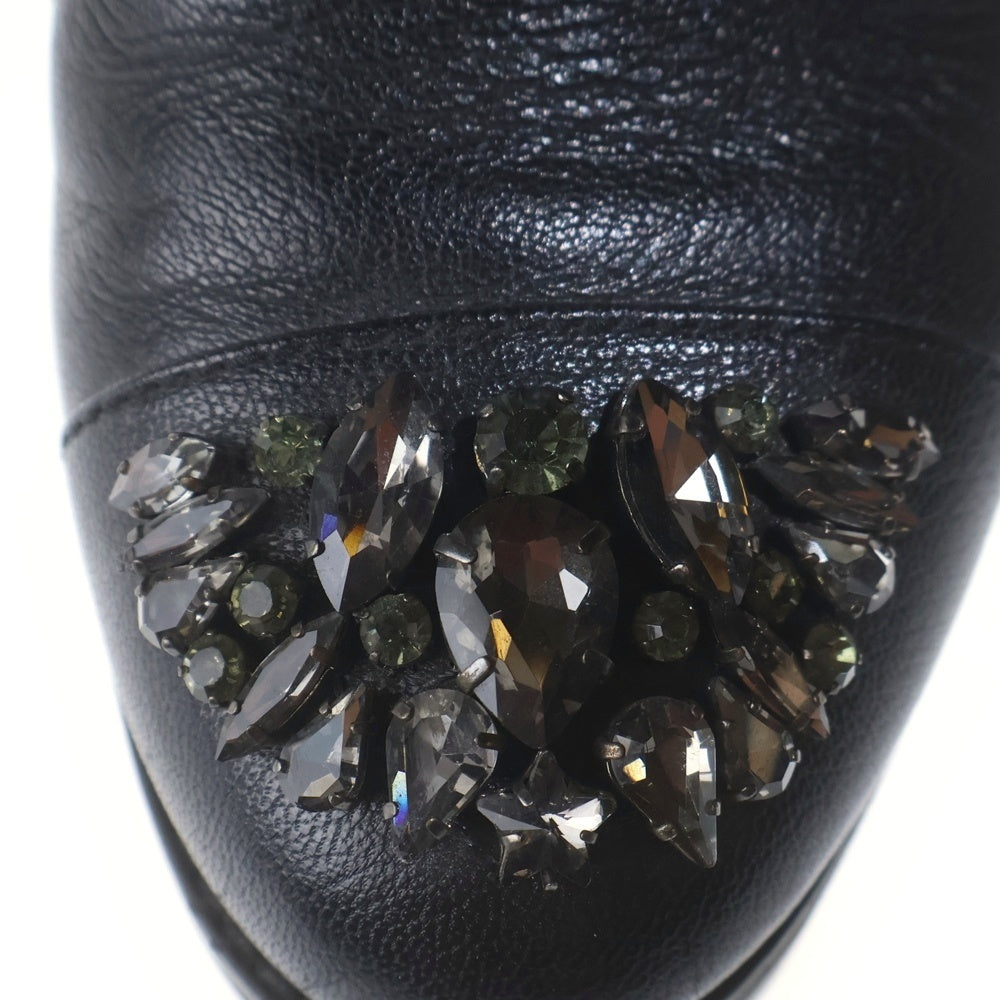 JIMMY CHOO(ジミーチュウ) HATCHER クリスタルビジュー バックジップ レザー ハイカットブーツ ブラック