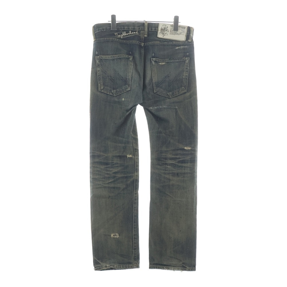 NEIGHBORHOOD(ネイバーフッド) 10AW BEYOND.SAVAGE.MARROW/14OZ-PT ダメージ加工 ジップフライ ストレートパンツ インディゴ 102DCNH-PTM13