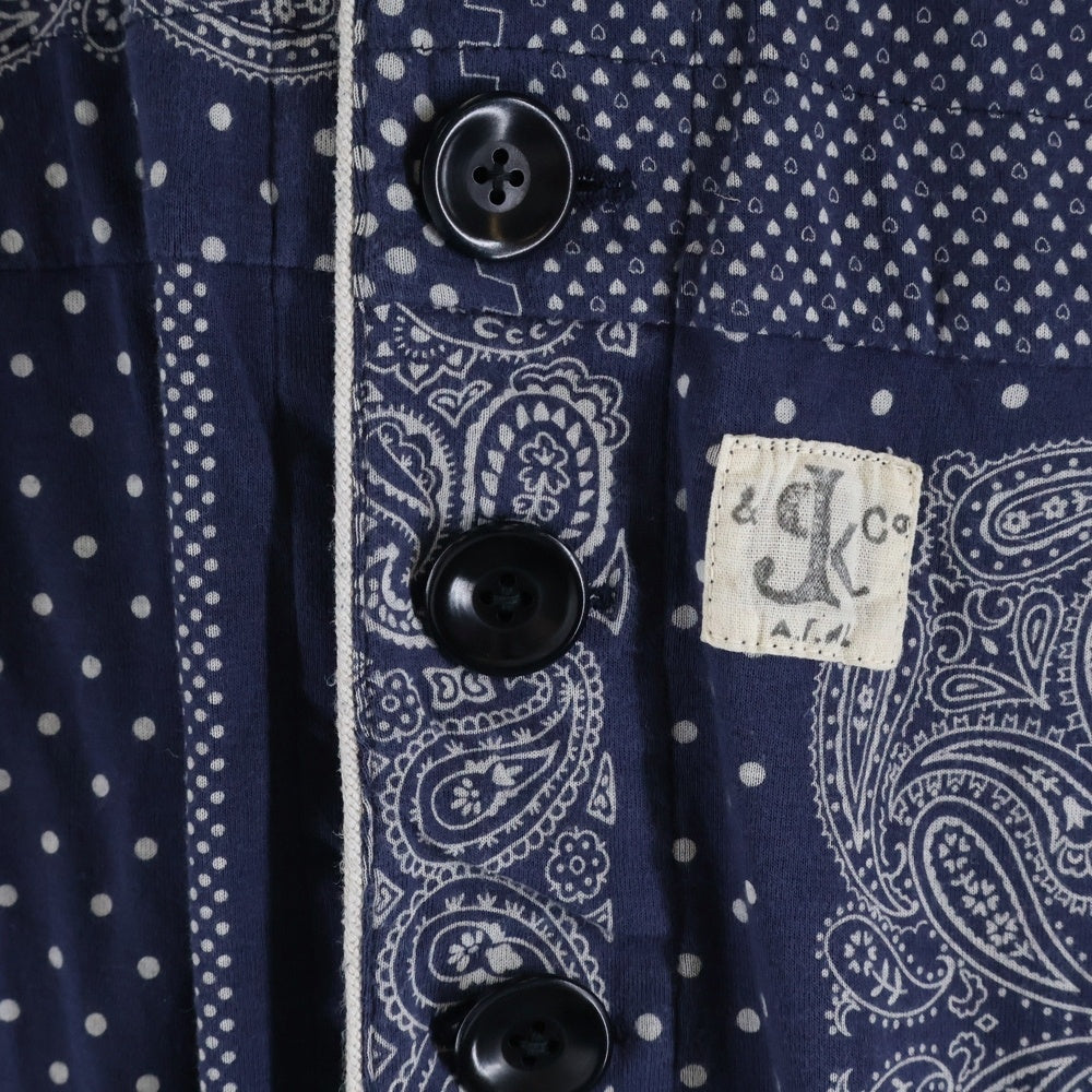 KAPITAL(キャピタル) リネン ペイズリー柄 ボタンフライ オールインワン つなぎ ネイビー