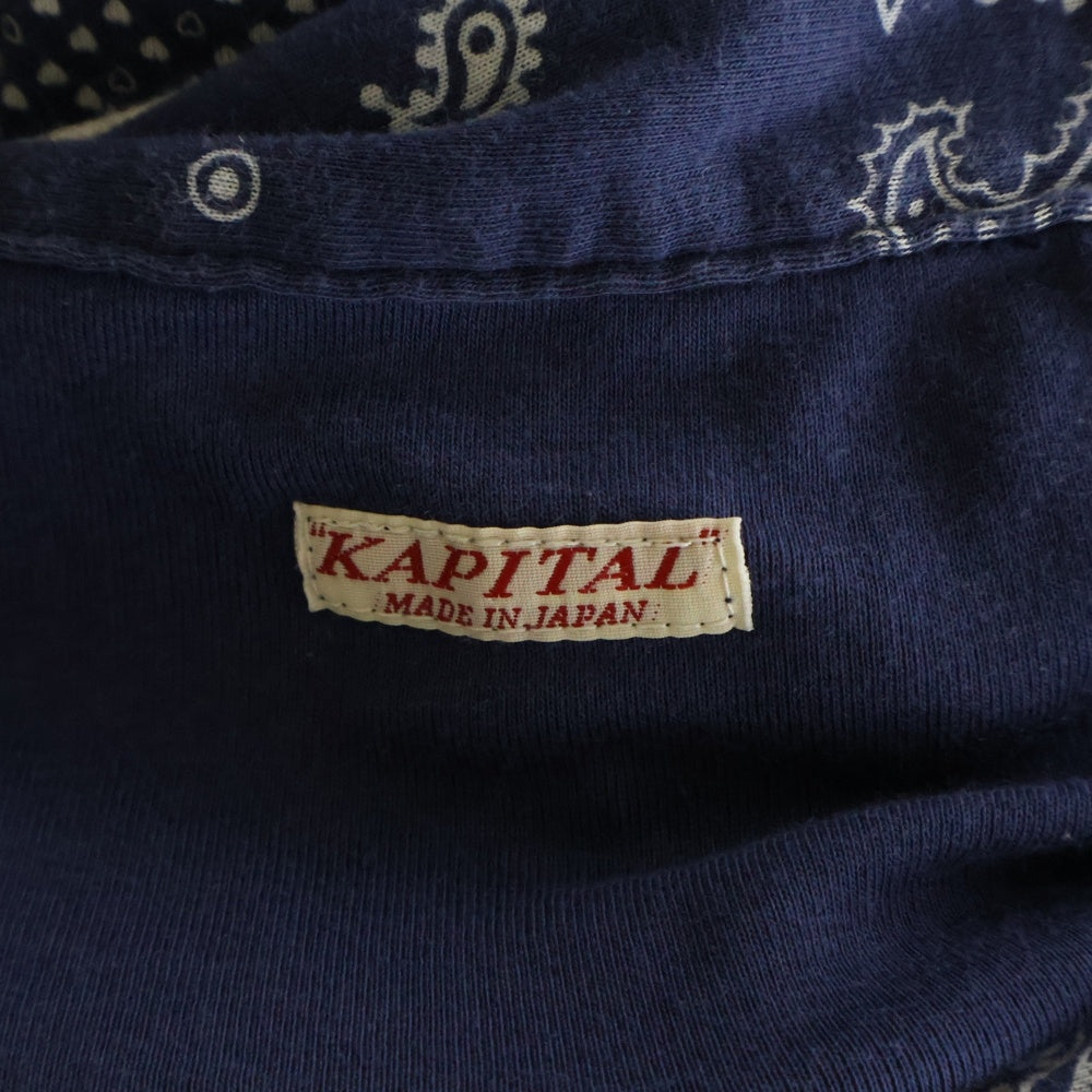 KAPITAL(キャピタル) リネン ペイズリー柄 ボタンフライ オールインワン つなぎ ネイビー