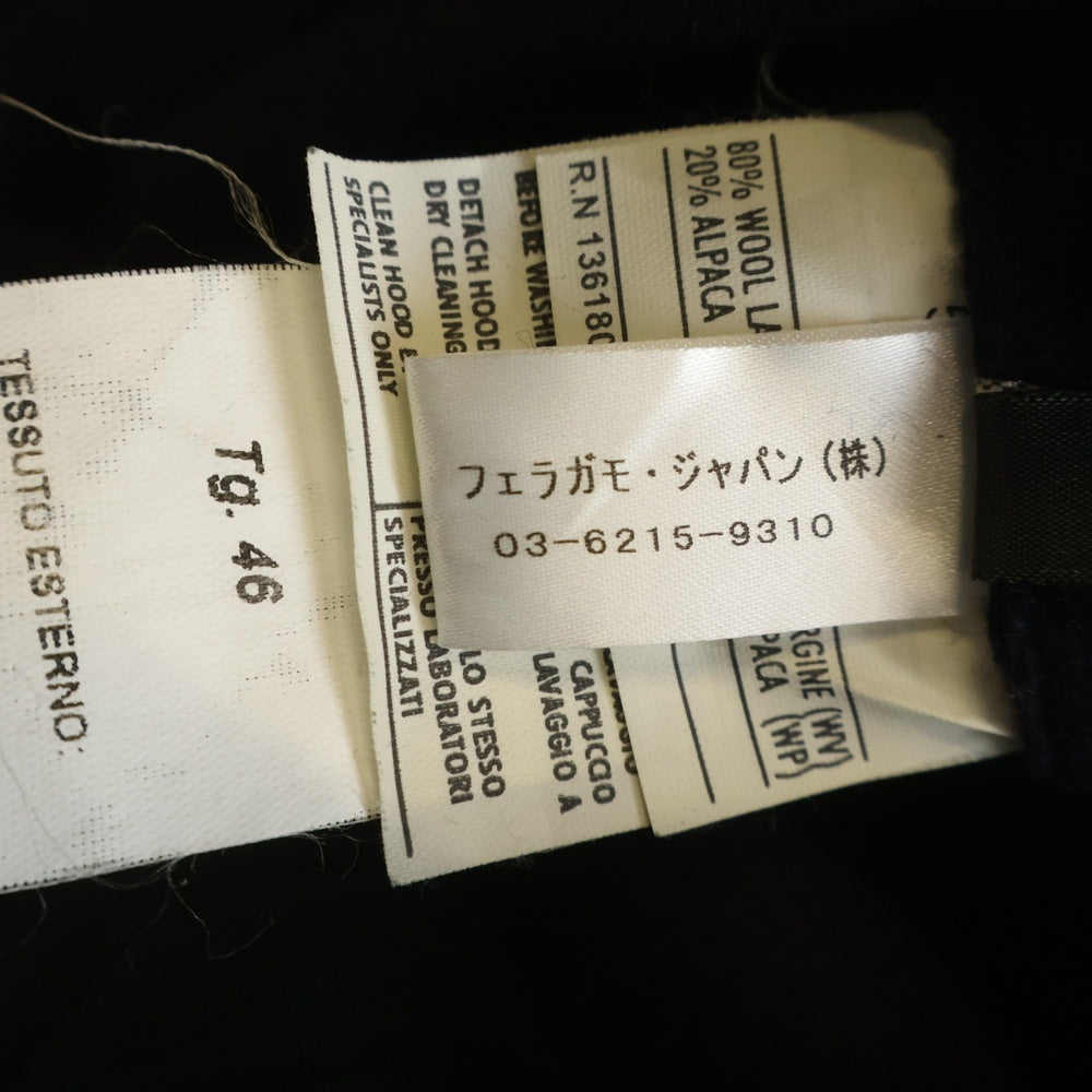 Salvatore Ferragamo(サルヴァトーレ フェラガモ) ウール混 ファーフーデッド ダッフルコート ネイビー