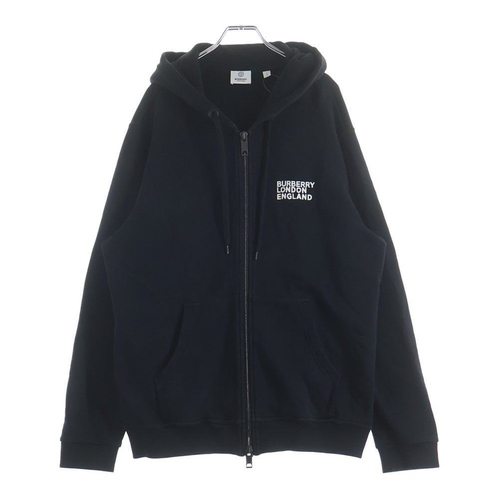 BURBERRY(バーバリー) ロゴ 両面プリント コットン フーデッド ジップアップ パーカー スウェット ブラック 8037582