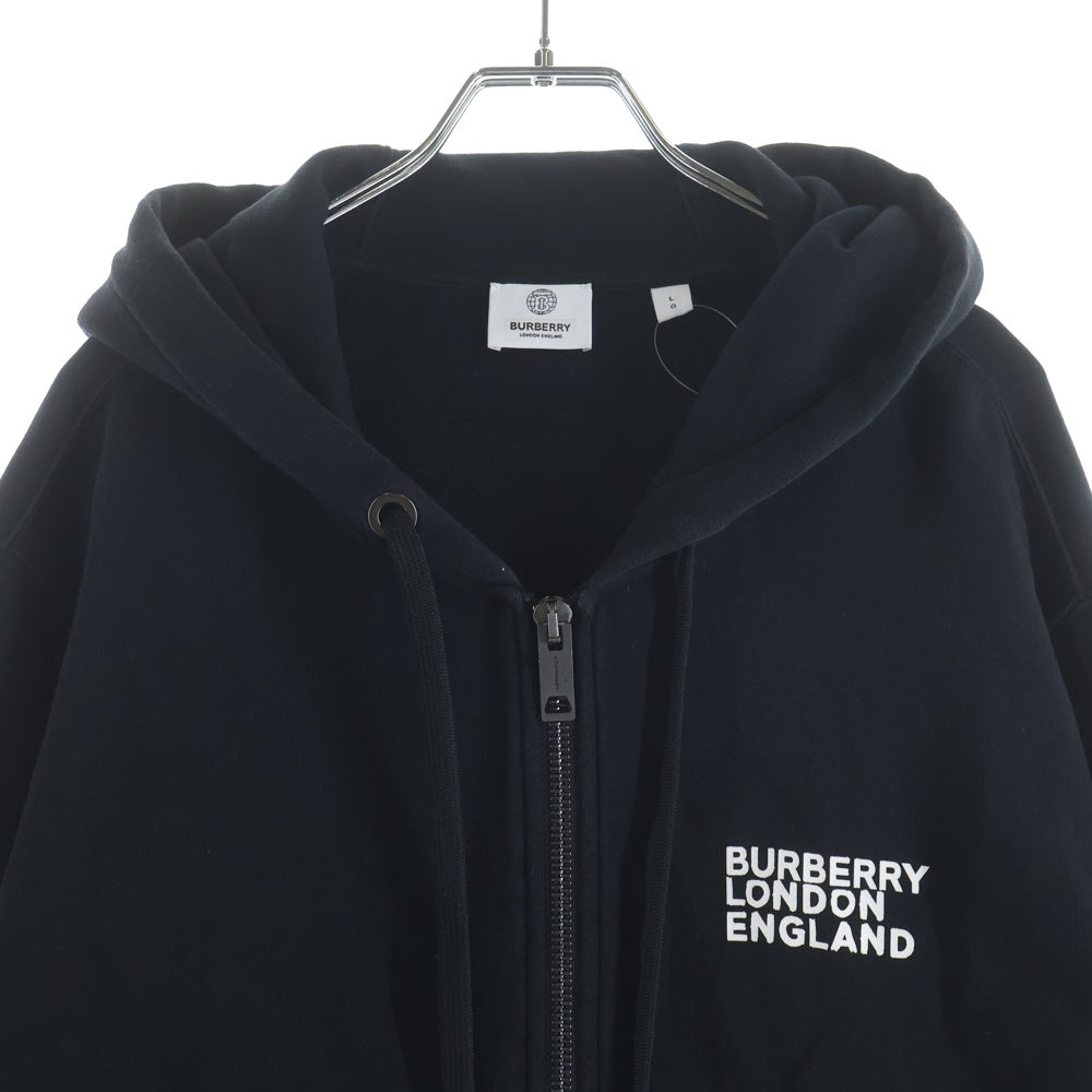 BURBERRY(バーバリー) ロゴ 両面プリント コットン フーデッド ジップアップ パーカー スウェット ブラック 8037582