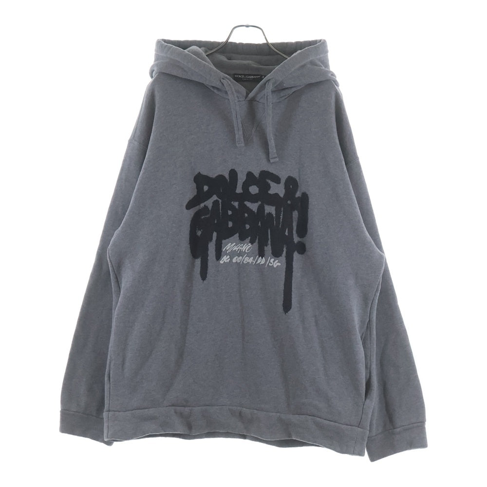 DOLCE & GABBANA(ドルチェアンドガッバーナ) GRAPHIC LOGO HOODIE グラフィックロゴプリント プルオーバーフーディー パーカー グレー G9VU7T