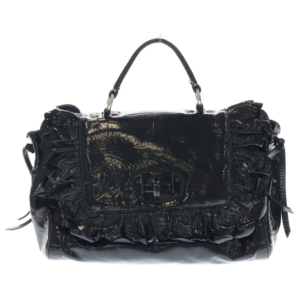 miumiu(ミュウミュウ) フリル エナメル 2WAY ハンドバッグ ショルダーバッグ ブラック シルバー金具 レディース