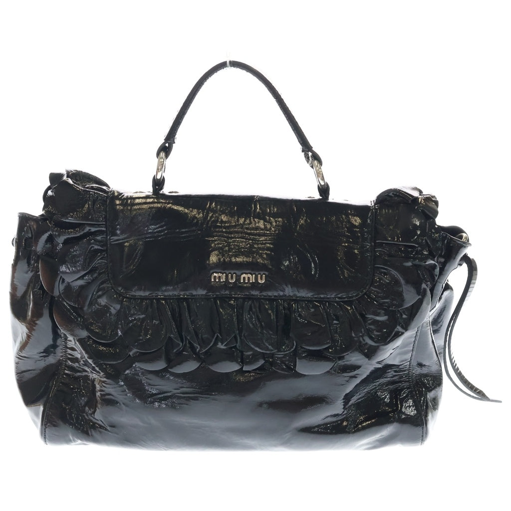 miumiu(ミュウミュウ) フリル エナメル 2WAY ハンドバッグ ショルダーバッグ ブラック シルバー金具 レディース
