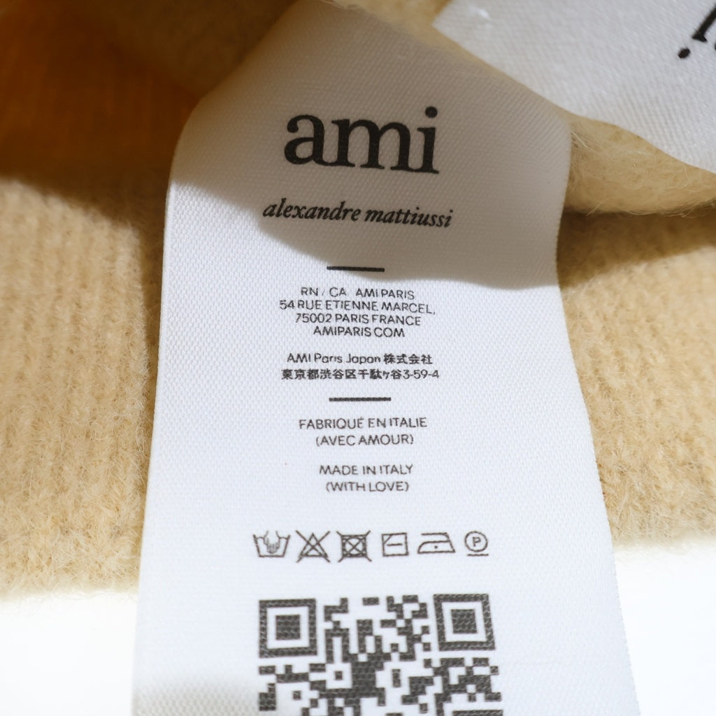 AMI Alexandre Mattiussi(アミアレクサンドルマテュッシ) Ami de Coeur ウール混 ロゴ ニット帽 キャップ ベージュ UHA105.KN0032 レディース