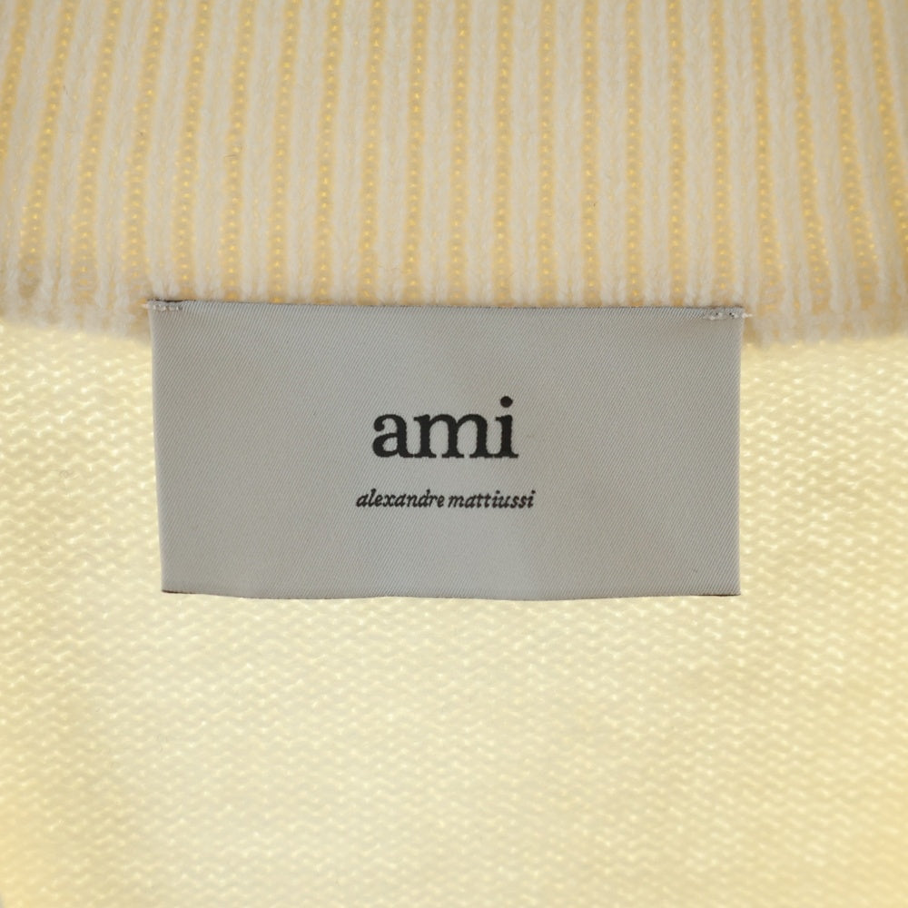 ami(アミ) ロゴ刺繍 ウール ボタンダウン ニット カーディガン アイボリー UKC367.018