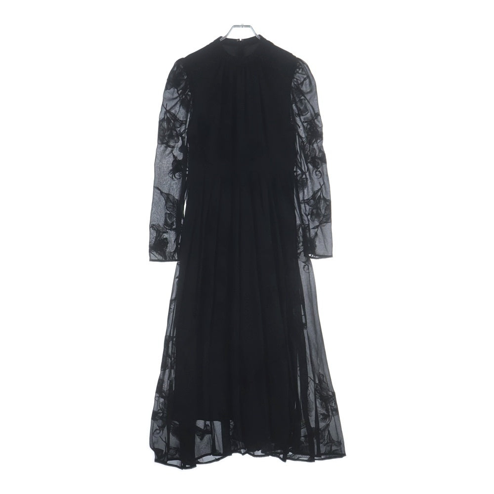 AMERI(アメリ) UND CALLA FLOCKY DRESS アンド カラー フロッキー 花モチーフ ポリエステル ワンピース ドレス レディース ブラック 02220560640
