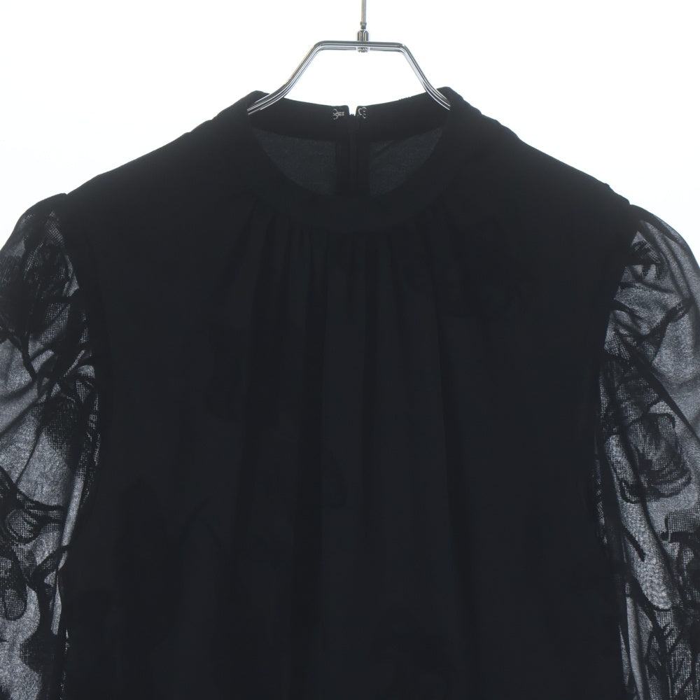 AMERI(アメリ) UND CALLA FLOCKY DRESS アンド カラー フロッキー 花モチーフ ポリエステル ワンピース ドレス レディース ブラック 02220560640