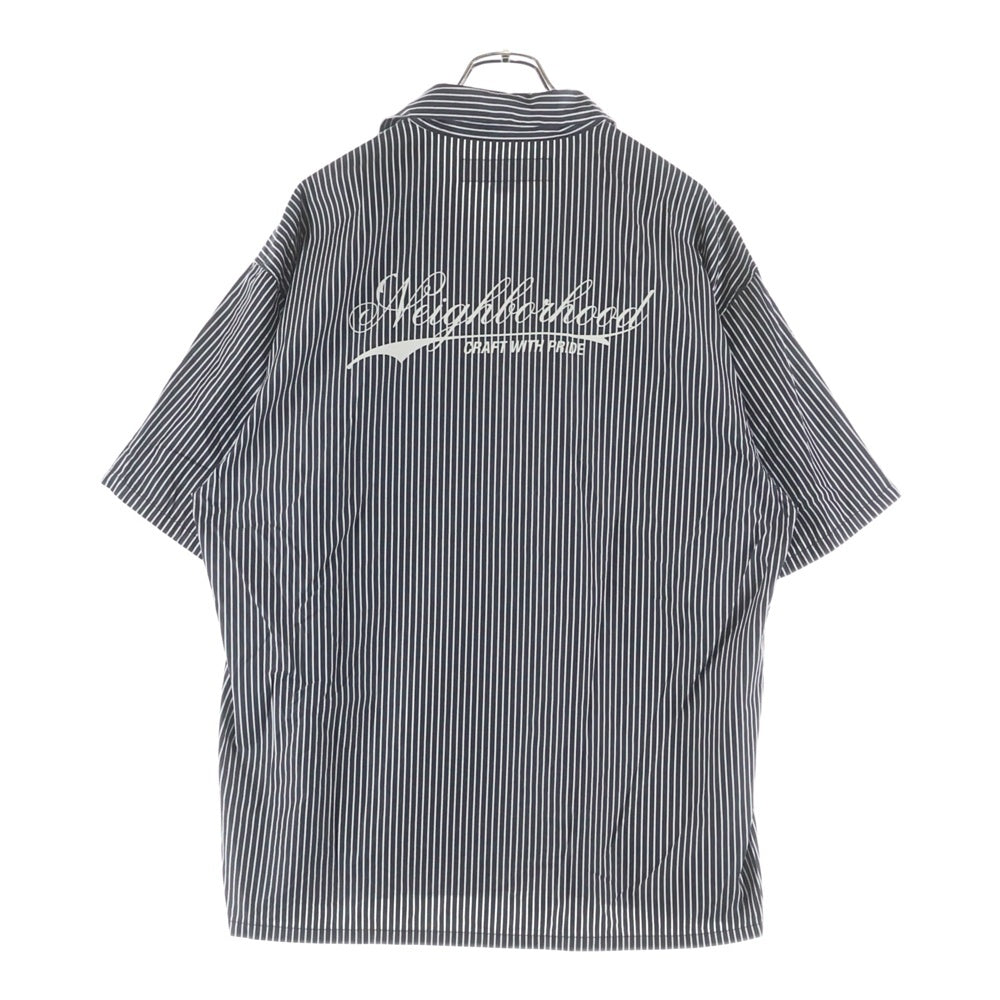 NEIGHBORHOOD(ネイバーフッド) 24SS STRIPE WORK SHIRT ロゴエンブロイダリー ストライプ レギュラーカラー 半袖シャツ ワークシャツ ブラック/ホワイト 241TSNH-SHM03