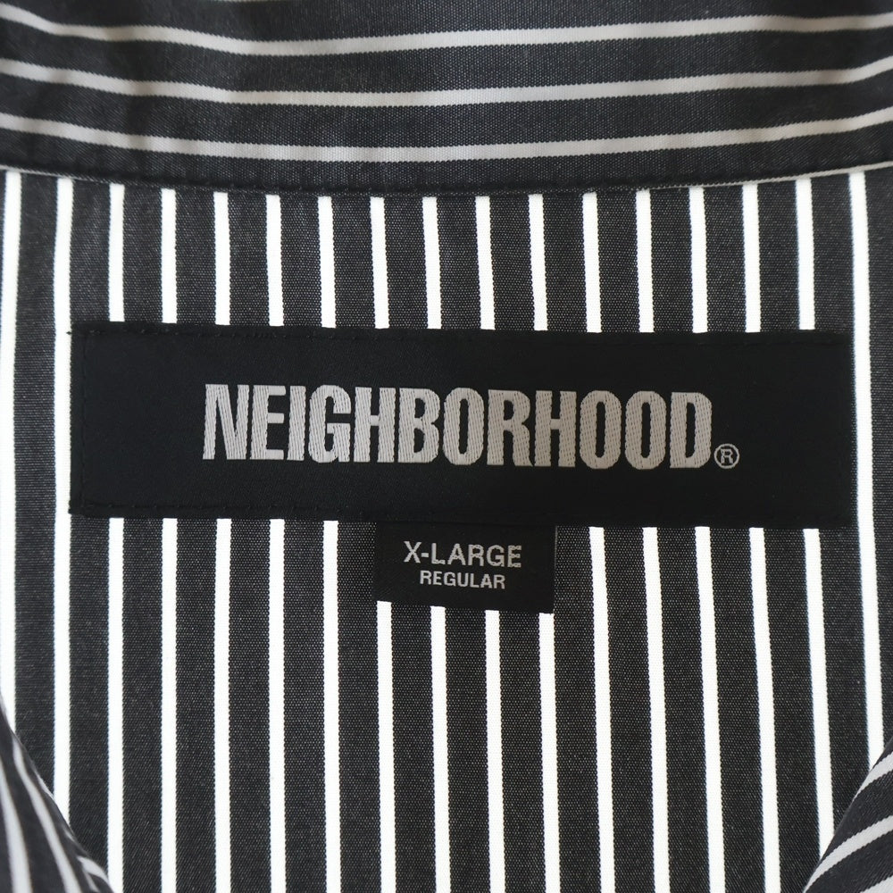 NEIGHBORHOOD(ネイバーフッド) 24SS STRIPE WORK SHIRT ロゴエンブロイダリー ストライプ レギュラーカラー 半袖シャツ ワークシャツ ブラック/ホワイト 241TSNH-SHM03