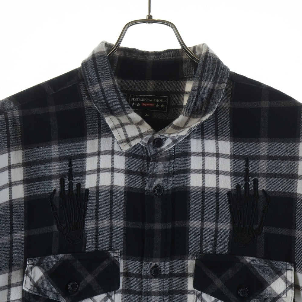 SUPREME(シュプリーム) 21SS ×HYSTERIC GLAMOUR Plaid Flannel Shirt ヒステリックグラマー エンブロイダリーデザイン プラッド フランネル チェックシャツ 長袖シャツ ブラック