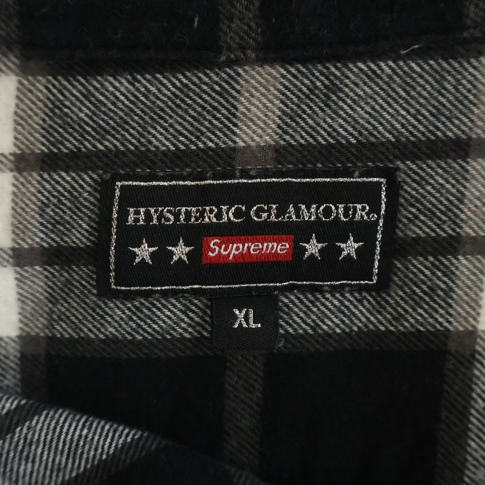 SUPREME(シュプリーム) 21SS ×HYSTERIC GLAMOUR Plaid Flannel Shirt ヒステリックグラマー エンブロイダリーデザイン プラッド フランネル チェックシャツ 長袖シャツ ブラック
