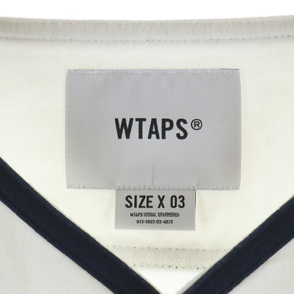 WTAPS(ダブルタップス) 25SS LEAGUE SS COTTON TWILL パッチワークデザイン リーグ ショートスリーブ コットン ツイル Vネック 半袖Tシャツ ホワイト 251TQDT-SHM09