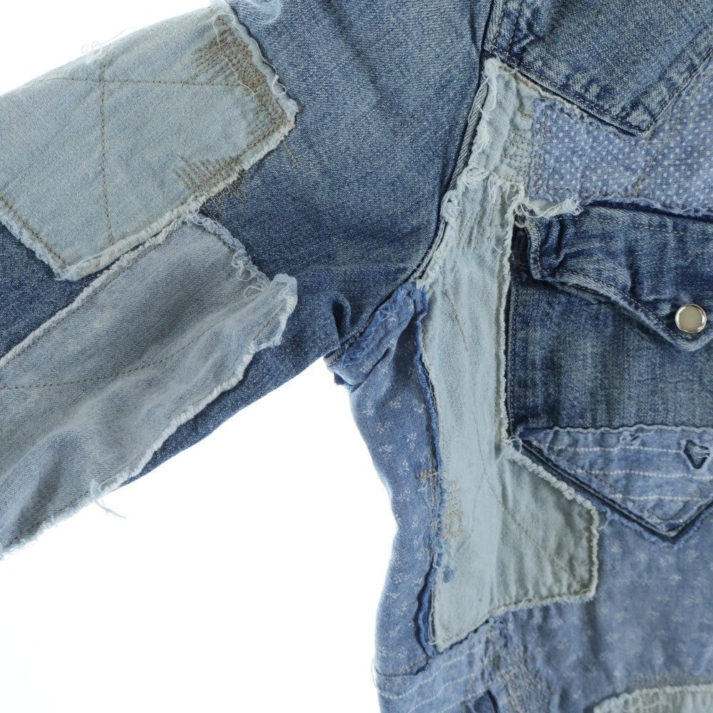 RRL(ダブルアールエル) Sawtooth Shirt パッチワーク 長袖ウエスタンデニムシャツ レディース インディゴ