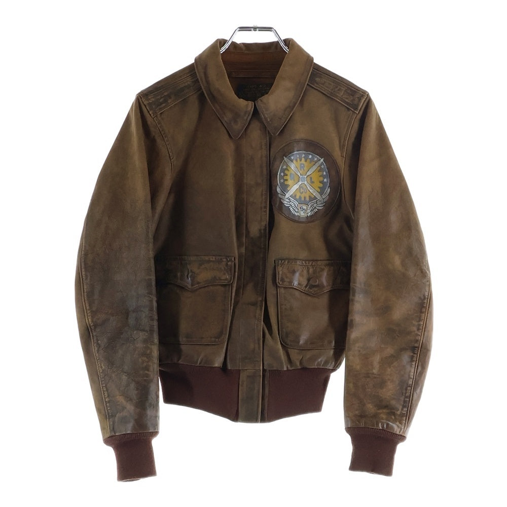 RRL(ダブルアールエル) TYPE A-2 カウレザー ロゴプリント フライトジャケット レディース ブラウン