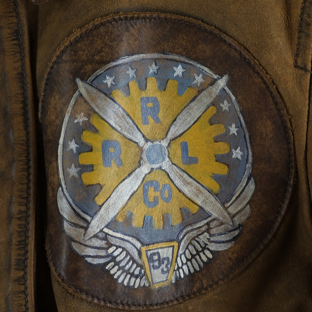 RRL(ダブルアールエル) TYPE A-2 カウレザー ロゴプリント フライトジャケット レディース ブラウン
