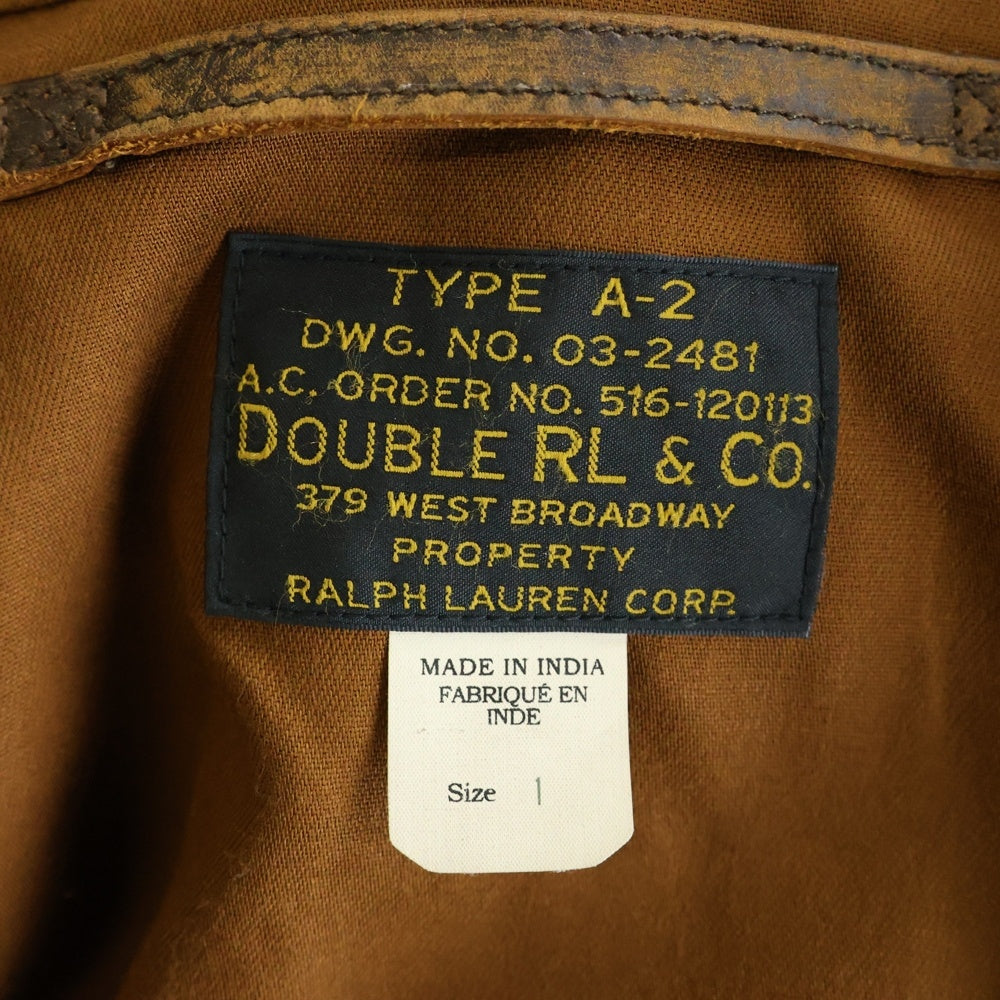 RRL(ダブルアールエル) TYPE A-2 カウレザー ロゴプリント フライトジャケット レディース ブラウン