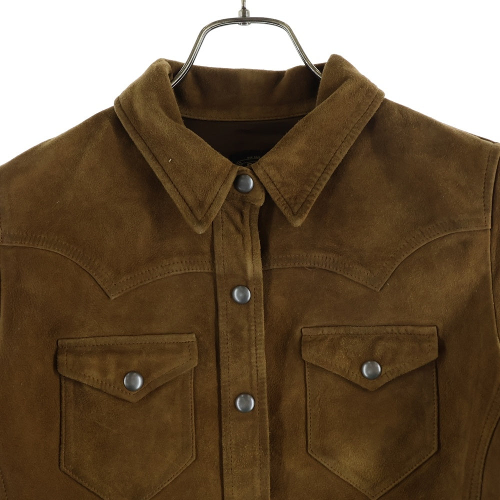 RRL(ダブルアールエル) シープレザー スエード 長袖ウエスタンシャツ ジャケット レディース ブラウン
