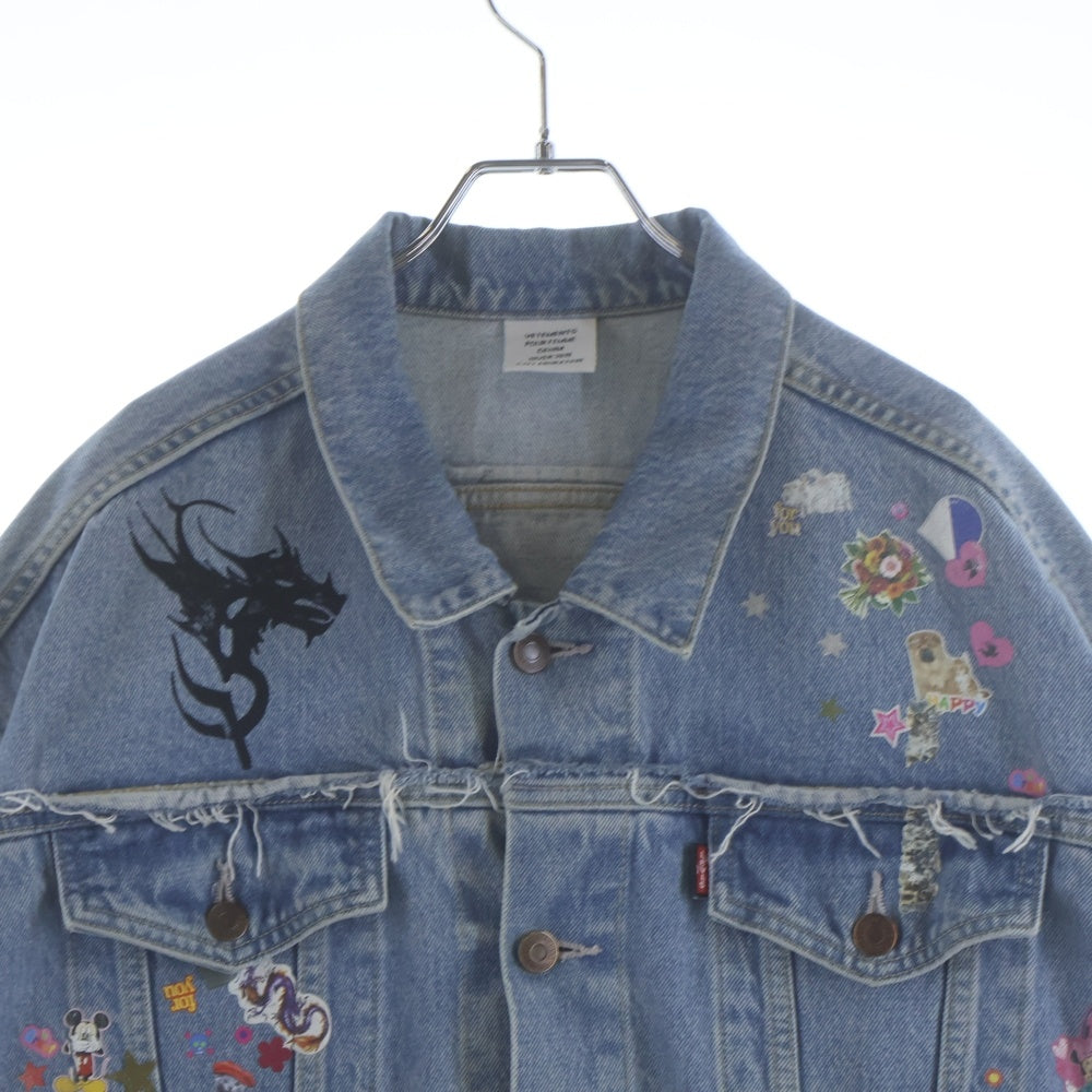 VETEMENTS(ヴェトモン) 18AW TRIBAL STICKER OVERSIZED DENIM JACKET トライバルステッカー オーバーサイズデニムジャケット インディゴ WAH19JA111