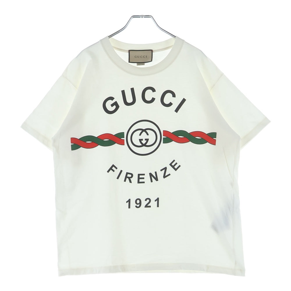 GUCCI(グッチ) FIRENZE 1921 PRINT TEE フィレンツェ プリントデザイン クルーネック半袖Tシャツカットソー ホワイト 616036 XJD7T