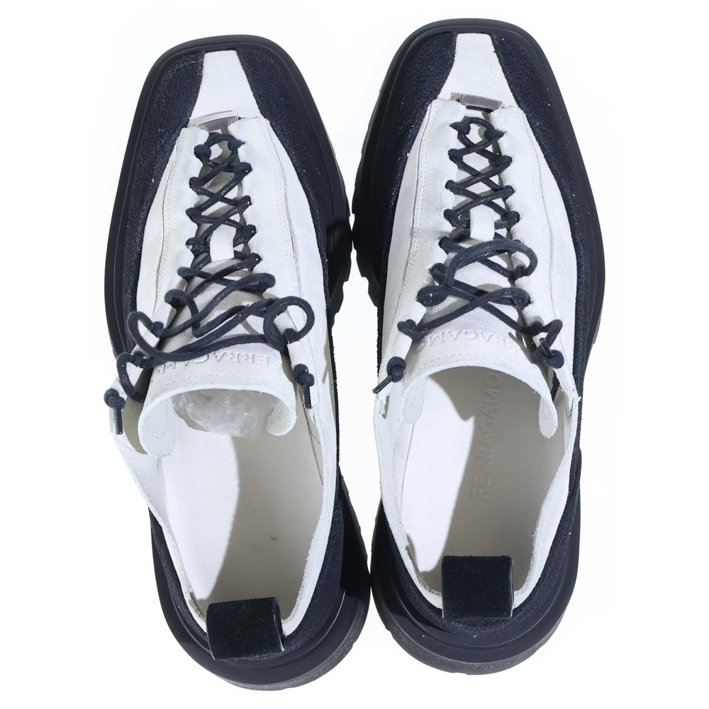 FERRAGAMO(フェラガモ) 23SS Low Combat Boot スエードレザーローカットブーツ ホワイト/ブラック