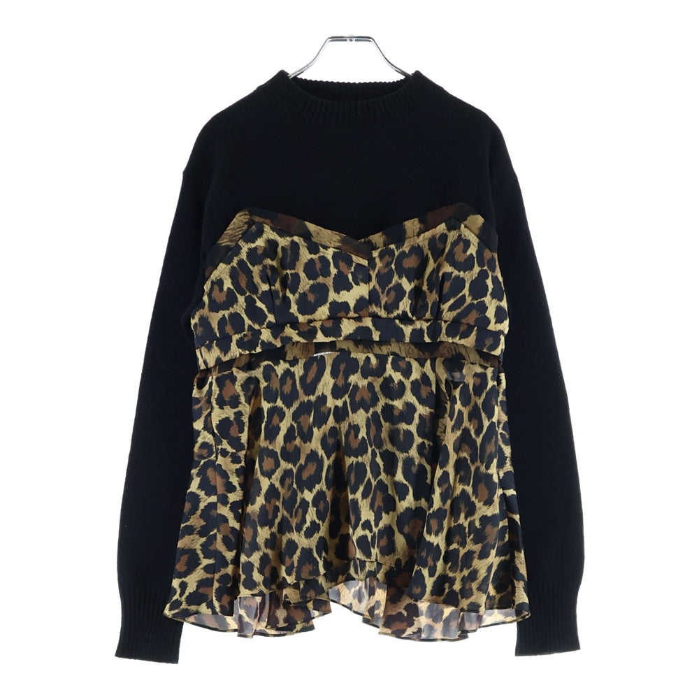 Sacai サカイ 22SS Leopard Print Knit Pullover レオパードプリント プルオーバーニット レディース ブラック/ブラウン 22-06354 Sacai(サカイ) 22SS Leopard Print Knit Pullover レオパードプリント