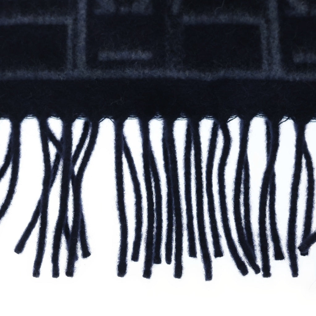 Salvatore Ferragamo(サルヴァトーレ フェラガモ) Monogram Scarf モノグラム 総柄 ウール混 フリンジマフラー ストール ネイビー 779247 レディース