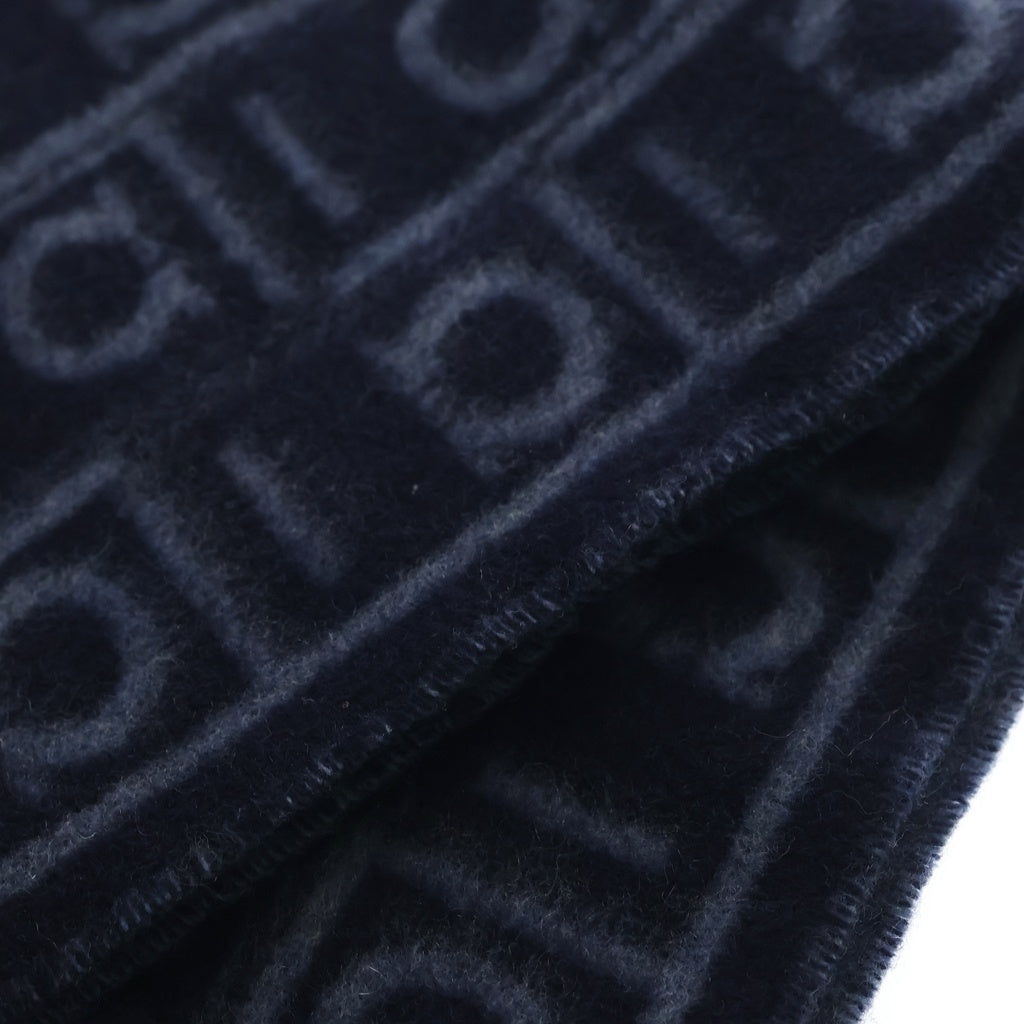Salvatore Ferragamo(サルヴァトーレ フェラガモ) Monogram Scarf モノグラム 総柄 ウール混 フリンジマフラー ストール ネイビー 779247 レディース