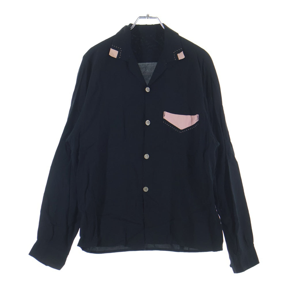 VINTAGE(ヴィンテージ) 推定 70S-80S VINTAGE 黒ピン 長袖 ヴィンテージ ロカビリーシャツ ブラック/ピンク