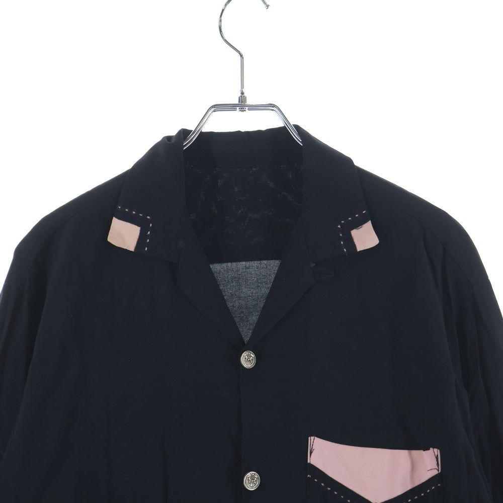 VINTAGE(ヴィンテージ) 推定 70S-80S VINTAGE 黒ピン 長袖 ヴィンテージ ロカビリーシャツ ブラック/ピンク