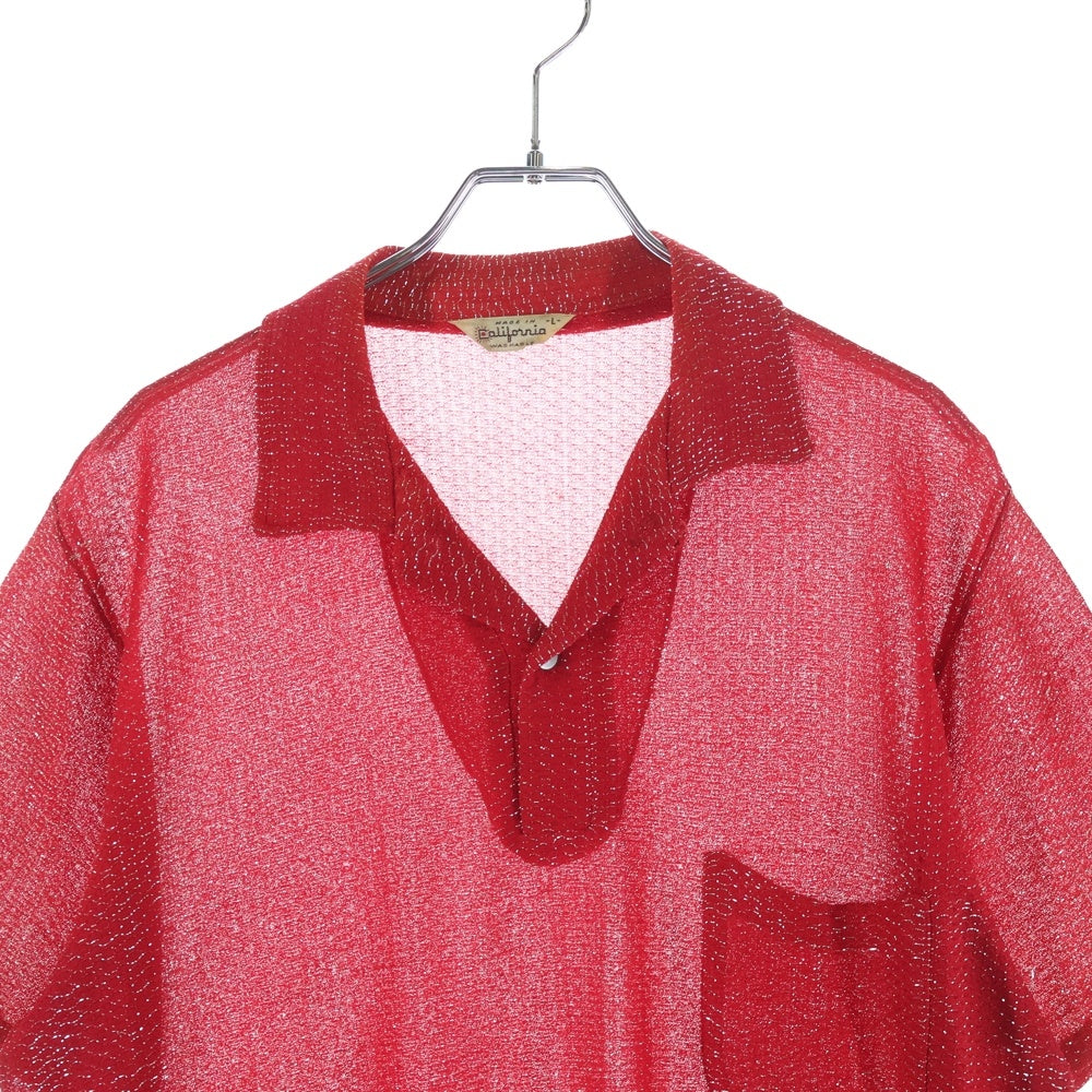 VINTAGE(ヴィンテージ) 50S VINTAGE シアー ハーフボタン ヴィンテージ 半袖ラメシャツ レッド