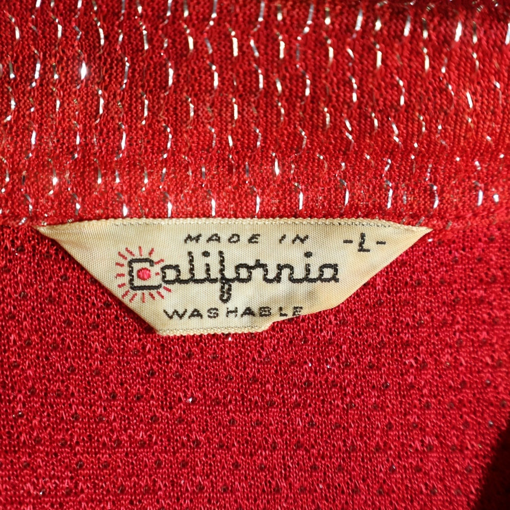 VINTAGE(ヴィンテージ) 50S VINTAGE シアー ハーフボタン ヴィンテージ 半袖ラメシャツ レッド