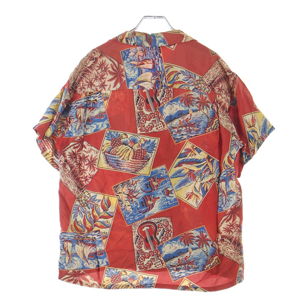 VINTAGE(ヴィンテージ) 50S VINTAGE HAUOLI KAMAAINA ヴィンテージ パネル状絵柄 アロハシャツ レッド