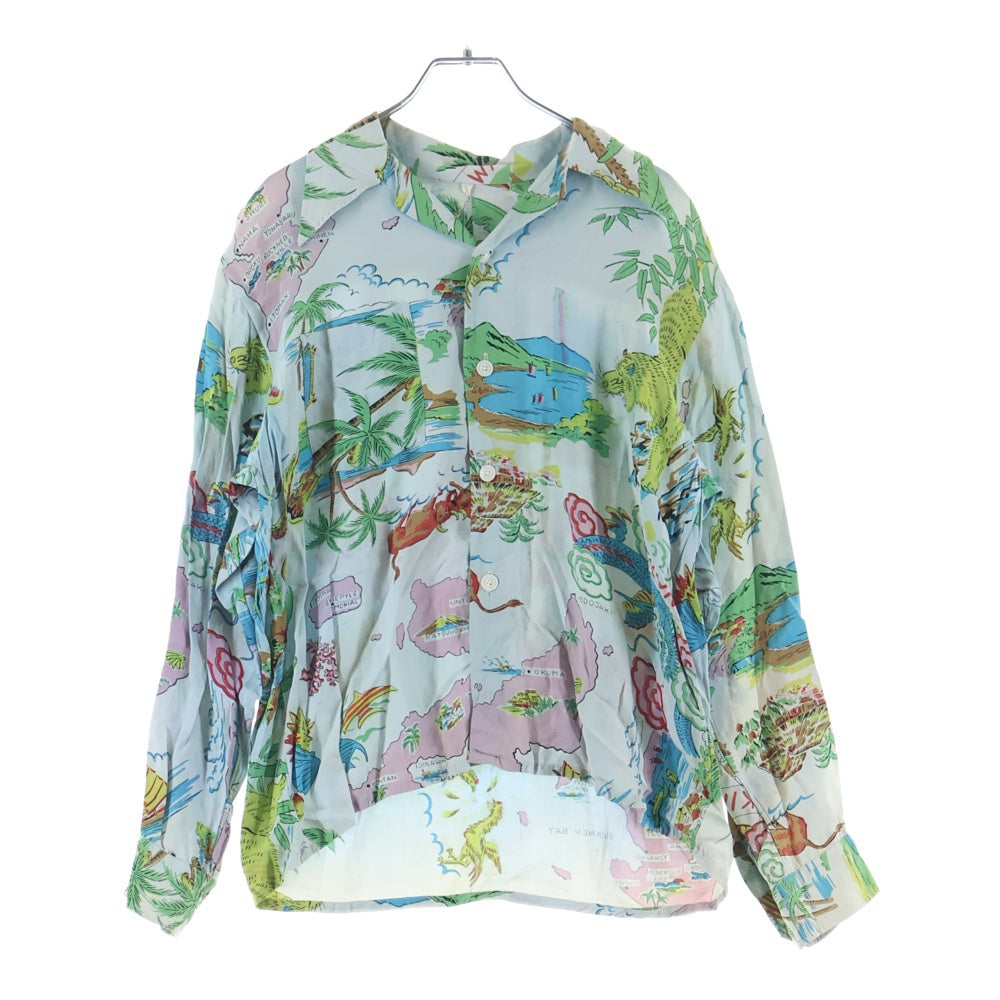 VINTAGE(ヴィンテージ) 70S VINTAGE ヴィンテージ レーヨン 沖縄 長袖アロハシャツ ブルー