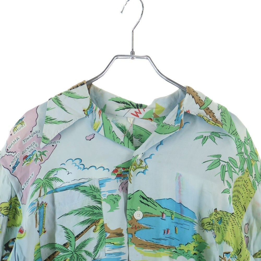 VINTAGE(ヴィンテージ) 70S VINTAGE ヴィンテージ レーヨン 沖縄 長袖アロハシャツ ブルー