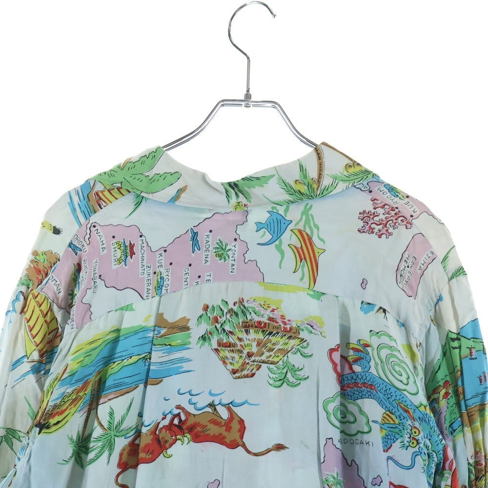 VINTAGE(ヴィンテージ) 70S VINTAGE ヴィンテージ レーヨン 沖縄 長袖アロハシャツ ブルー