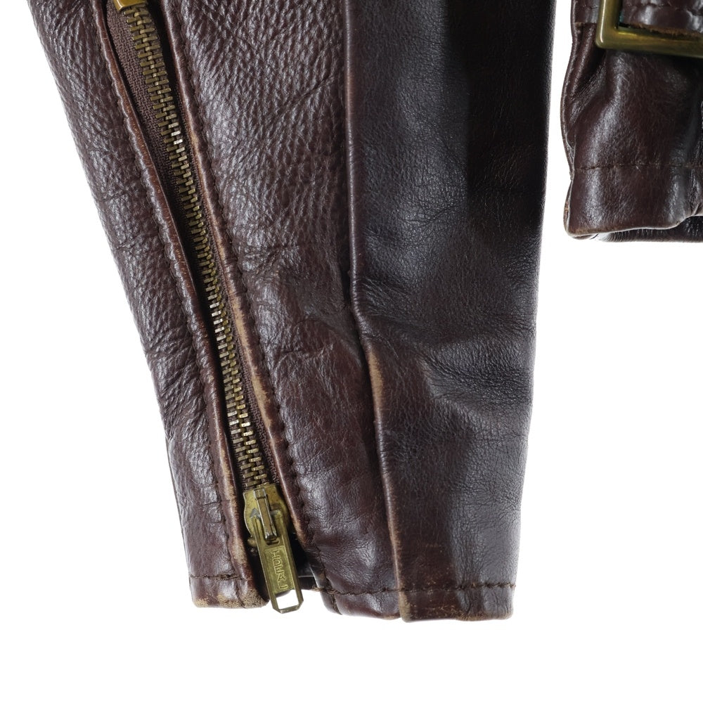 SCHOTT(ショット) 80S VINTAGE 642VS ヴィンテージ 茶タグ ボアライナー付き ステアハイド ジップアップ レザー シングルライダース ジャケット ブラウン
