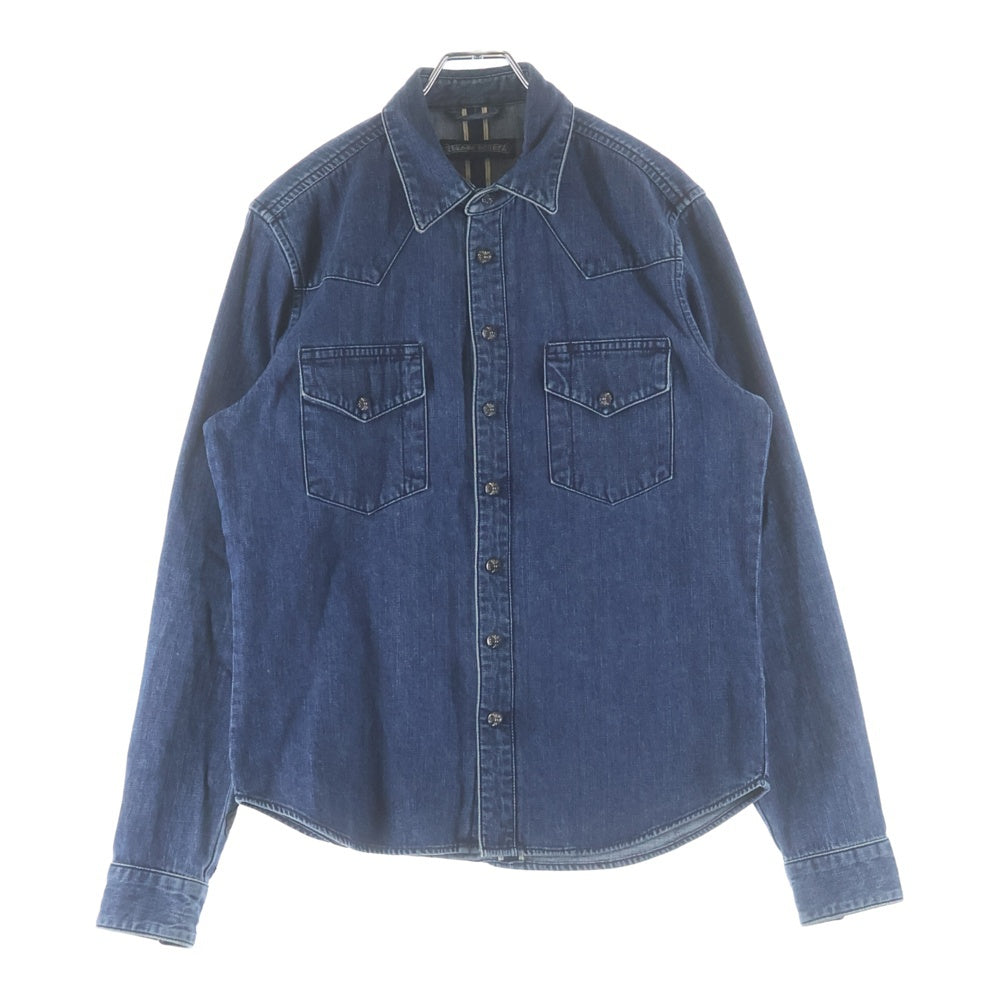 CHROME HEARTS(クロムハーツ) OLD DENIM WESTERN オールド クロスボールボタン 袖裾レザークロスパッチ デニムウエスタン長袖シャツ インディゴ
