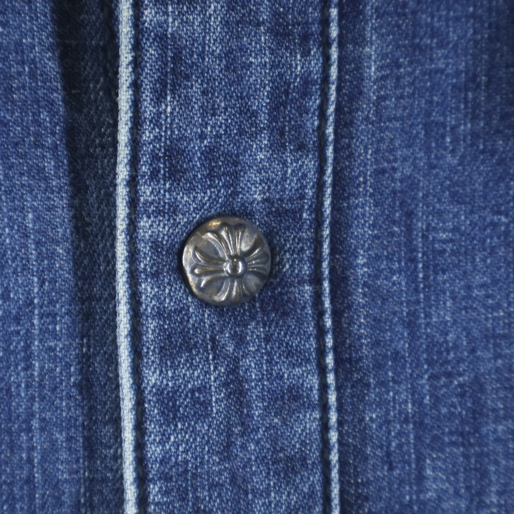 CHROME HEARTS(クロムハーツ) OLD DENIM WESTERN オールド クロスボールボタン 袖裾レザークロスパッチ デニムウエスタン長袖シャツ インディゴ