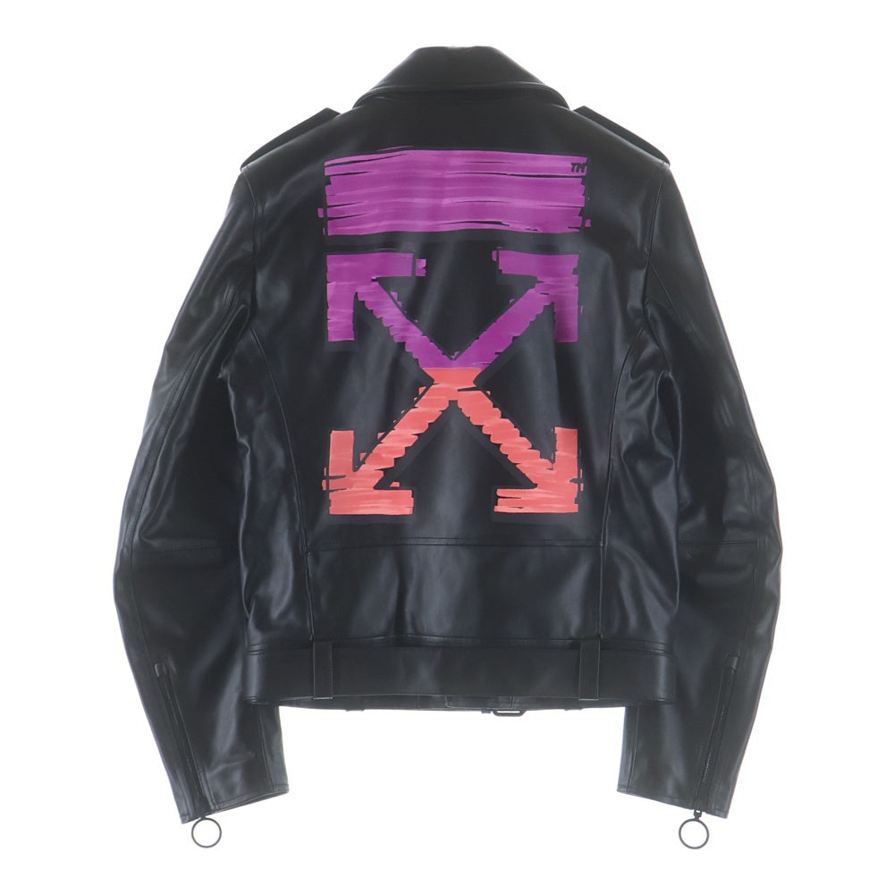 OFF-WHITE(オフホワイト) 21SS バックロゴ アロープリント レザー ライダースジャケット ブラック OMJG016R21LEA0011032