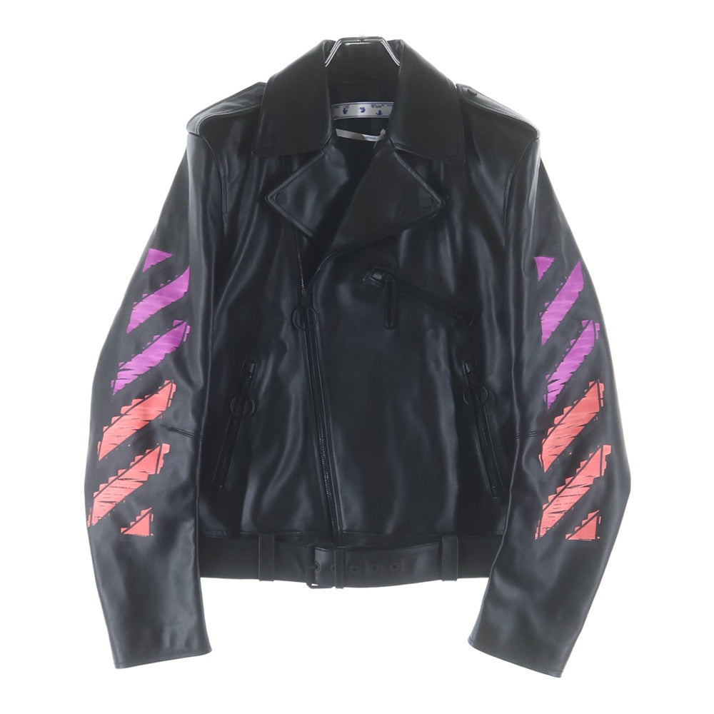 OFF-WHITE(オフホワイト) 21SS バックロゴ アロープリント レザー ライダースジャケット ブラック OMJG016R21LEA0011032