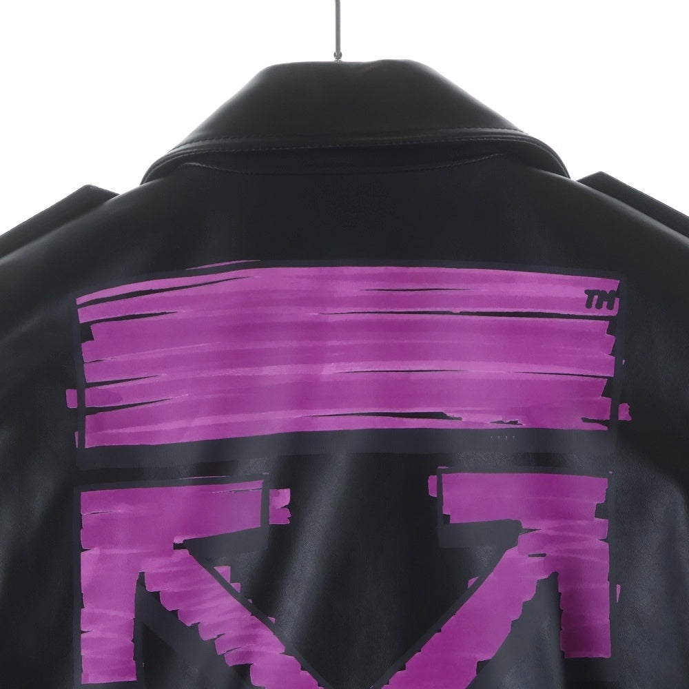 OFF-WHITE(オフホワイト) 21SS バックロゴ アロープリント レザー ライダースジャケット ブラック OMJG016R21LEA0011032